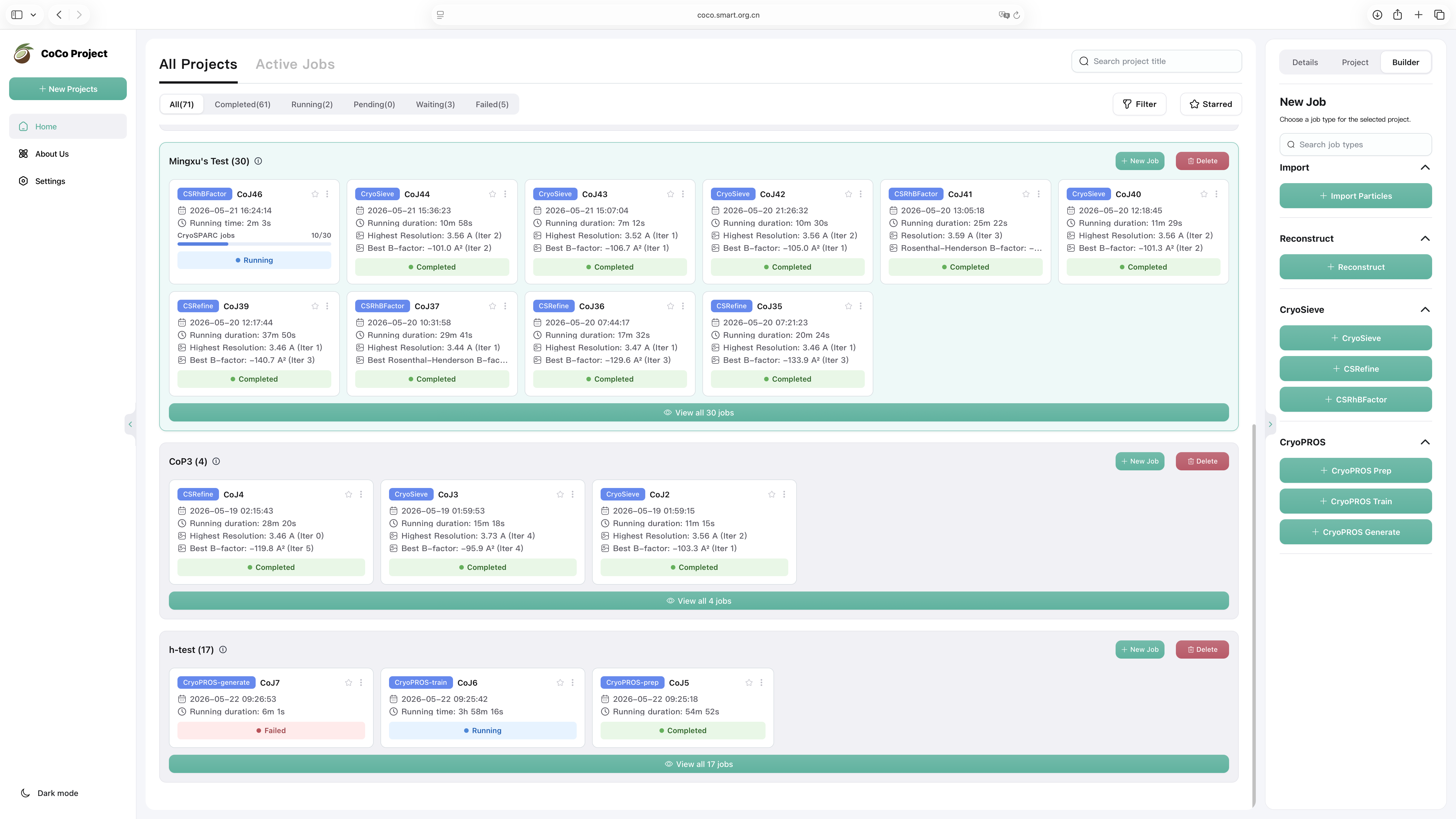 CoCo GUI preview showing the project workbench interface in light mode
